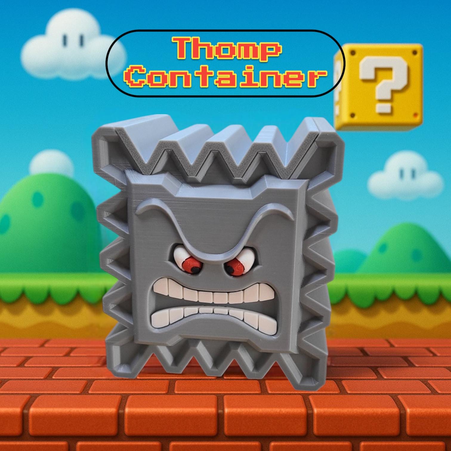 Thwomp Storage Container - Mario-Inspired Gamer Decor