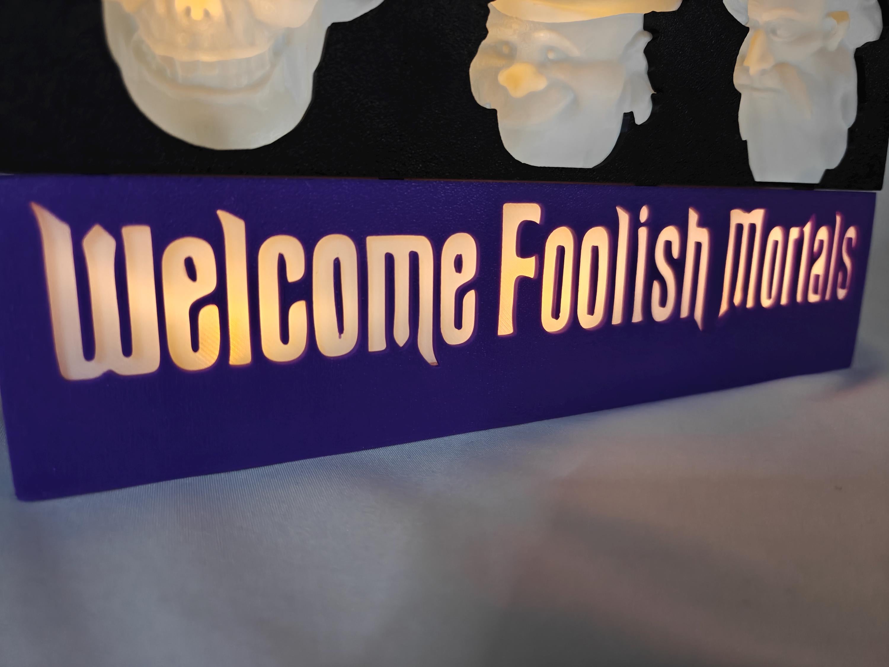 Haunted Mansion Inspired Hitchhiking Ghosts Illusion with “Welcome Foolish Mortals” Base