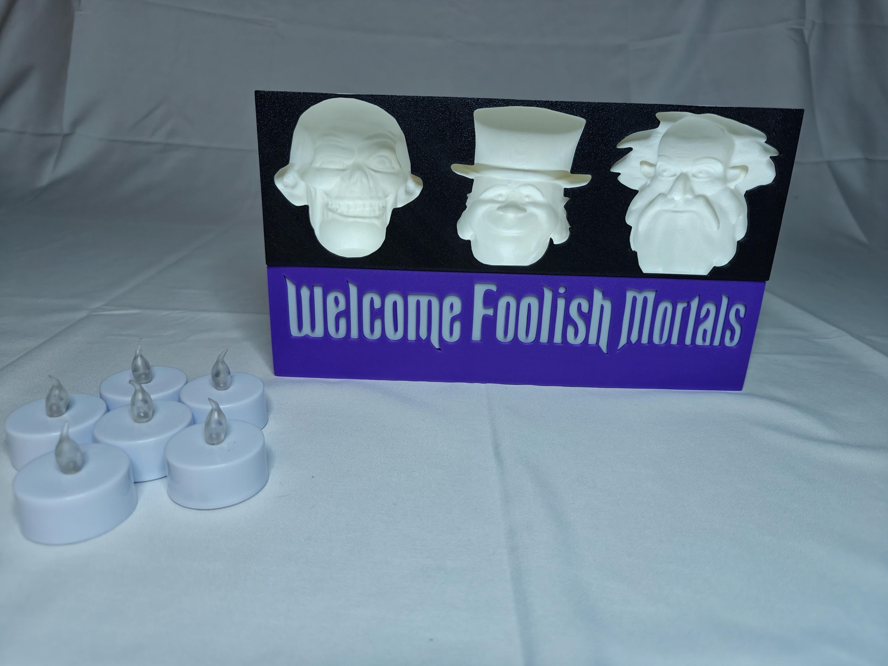 Haunted Mansion Inspired Hitchhiking Ghosts Illusion with “Welcome Foolish Mortals” Base