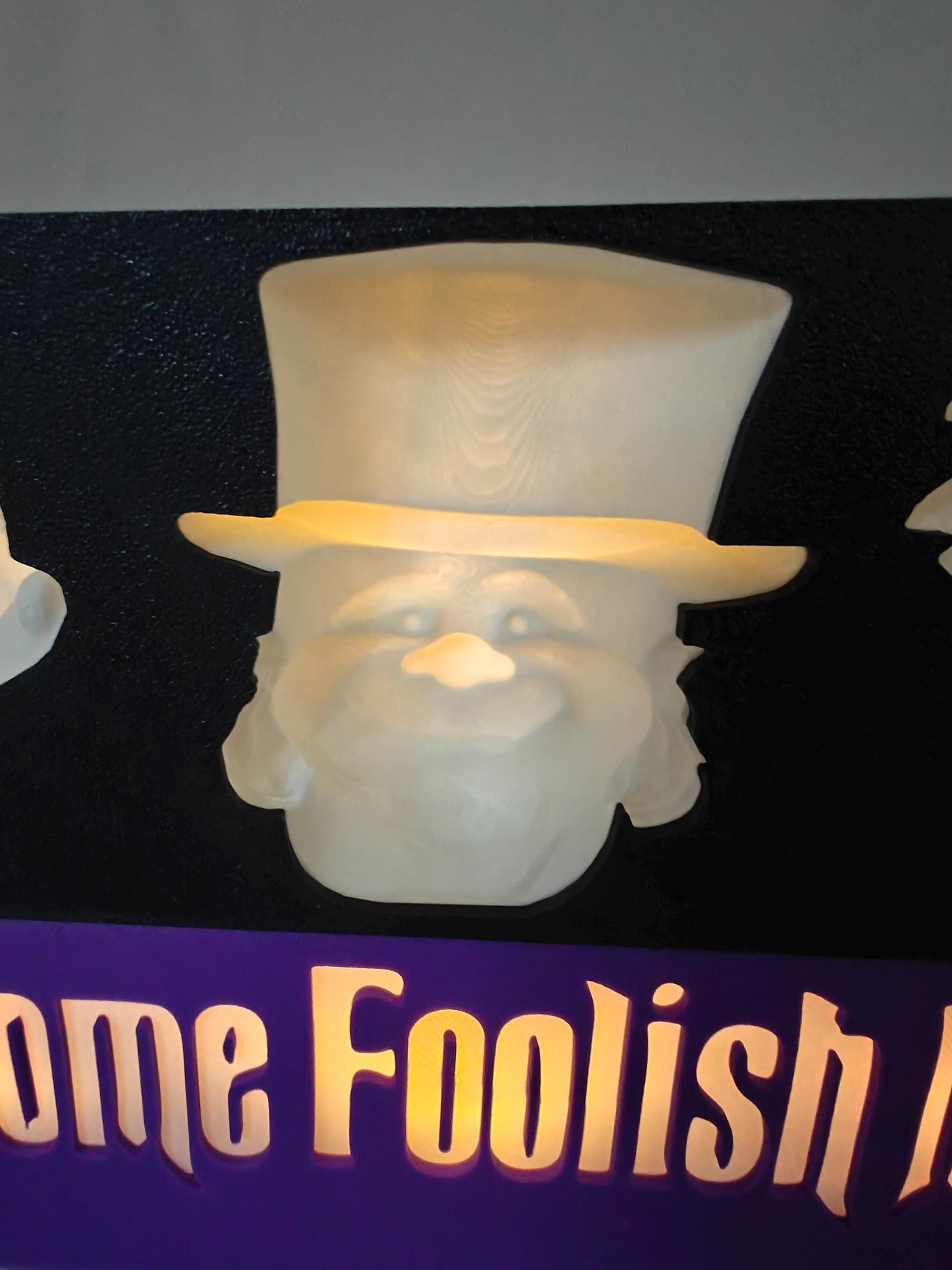 Haunted Mansion Inspired Hitchhiking Ghosts Illusion with “Welcome Foolish Mortals” Base