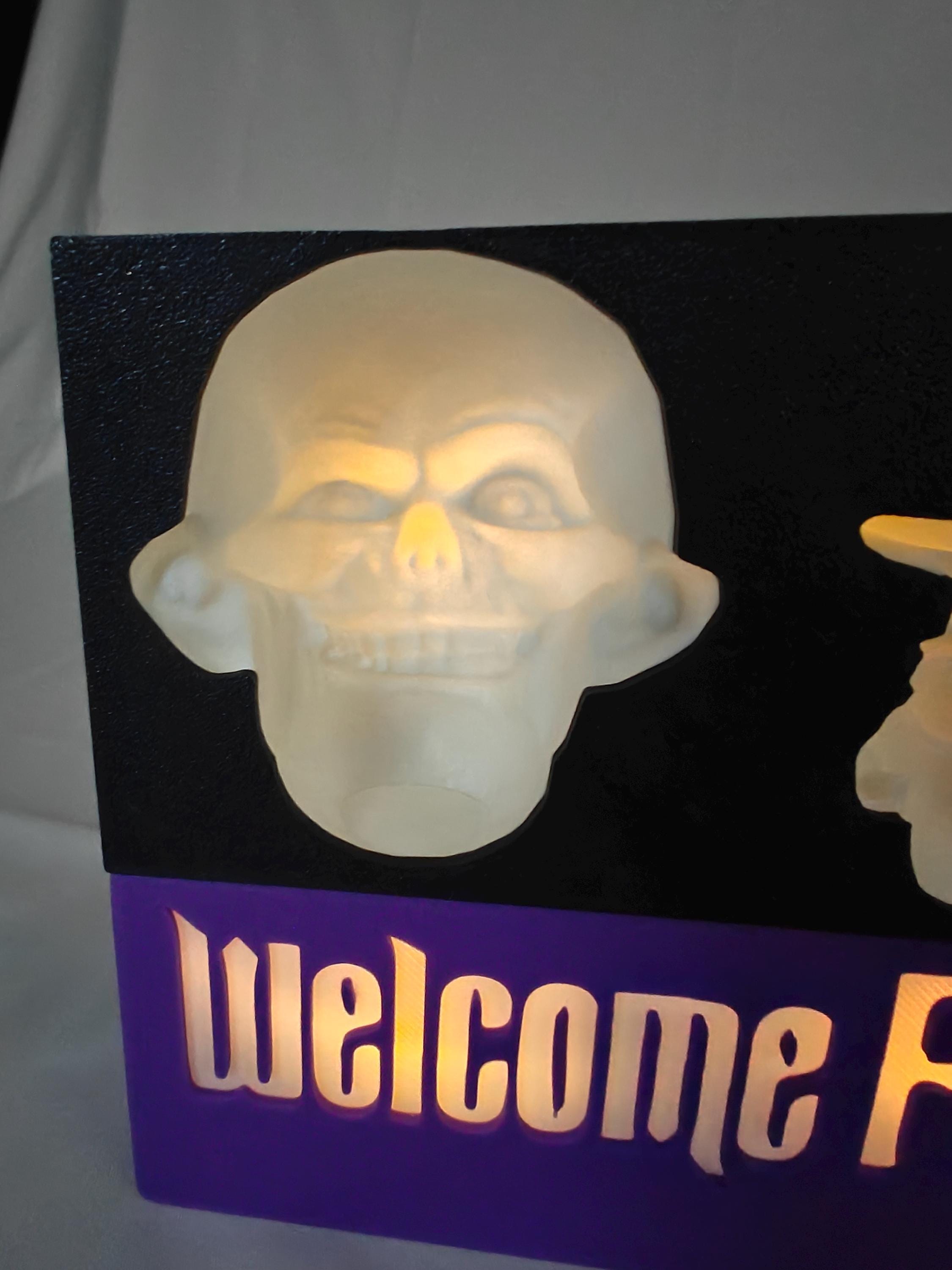 Haunted Mansion Inspired Hitchhiking Ghosts Illusion with “Welcome Foolish Mortals” Base